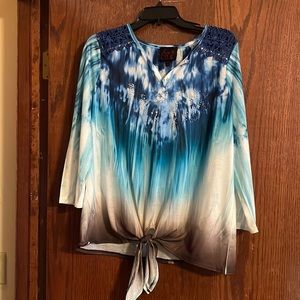 Beautiful embellished turquoise white and brown top.  NWT French Blue Brand XL.